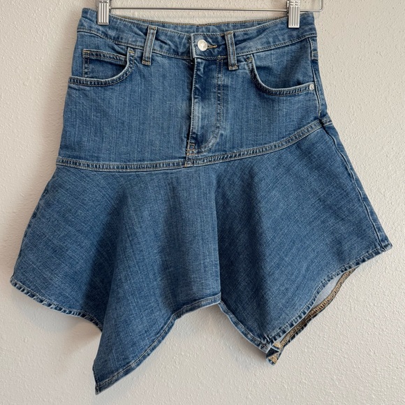 Free People Wild River Denim Handkerchief Asymmetrical Mini Skirt Western&Fairy - Picture 4 of 10